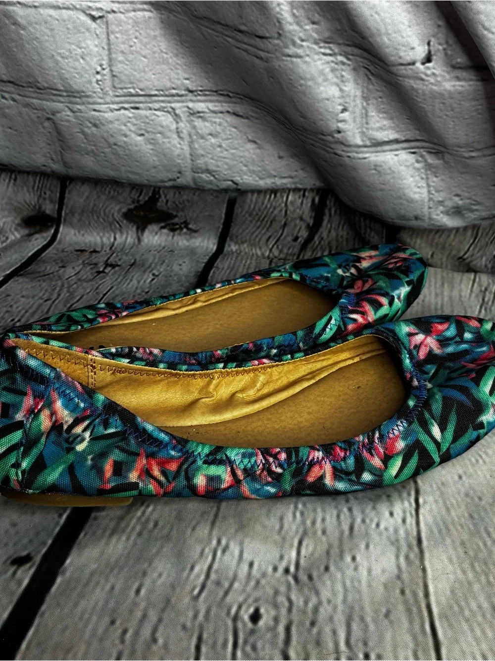 Sonoma Floral‎ Foldable Ballet Flats - Teal, Pink & Green